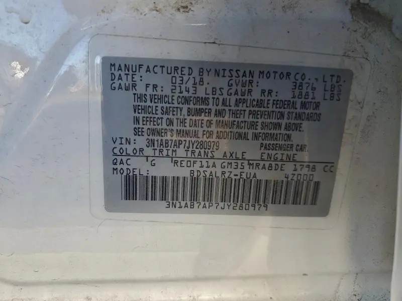 2018 NISSAN SENTRA S  