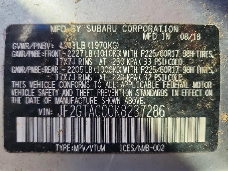 2019 SUBARU CROSSTREK PREMIUM  