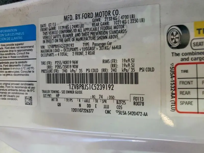 2012 FORD MUSTANG SHELBY GT500  