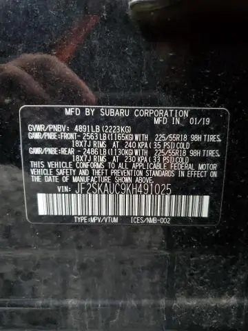 2019 SUBARU FORESTER LIMITED  