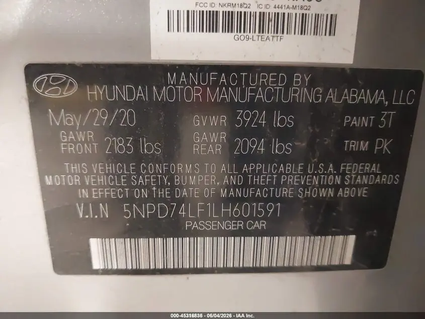 2020 HYUNDAI ELANTRA SE