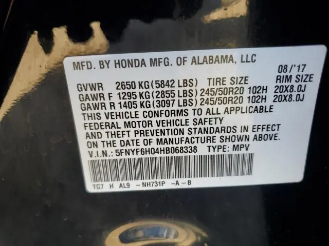 2017 HONDA PILOT ELITE  