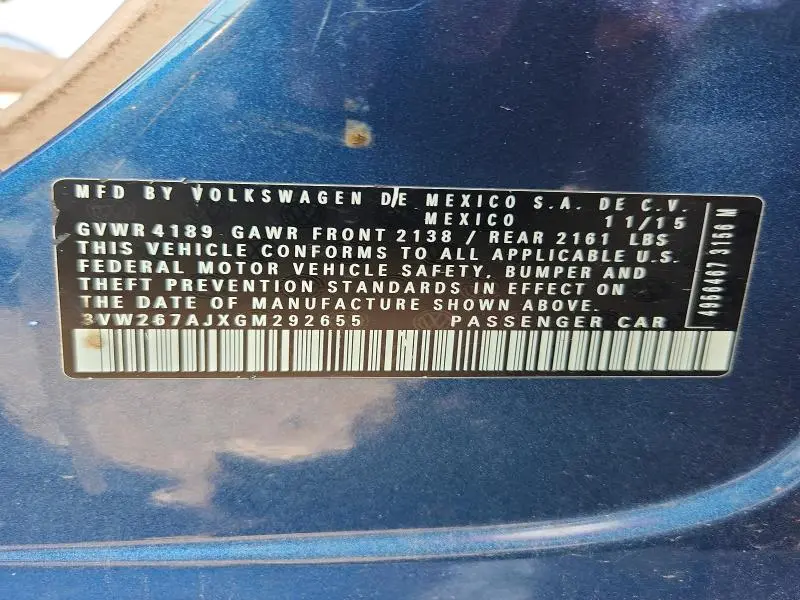 2016 VOLKSWAGEN JETTA S  