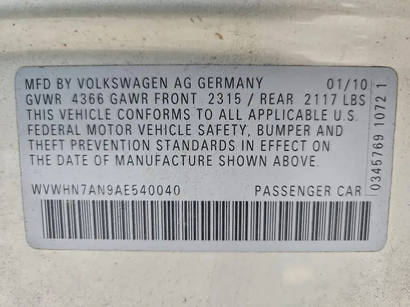 2010 VOLKSWAGEN CC LUXURY  