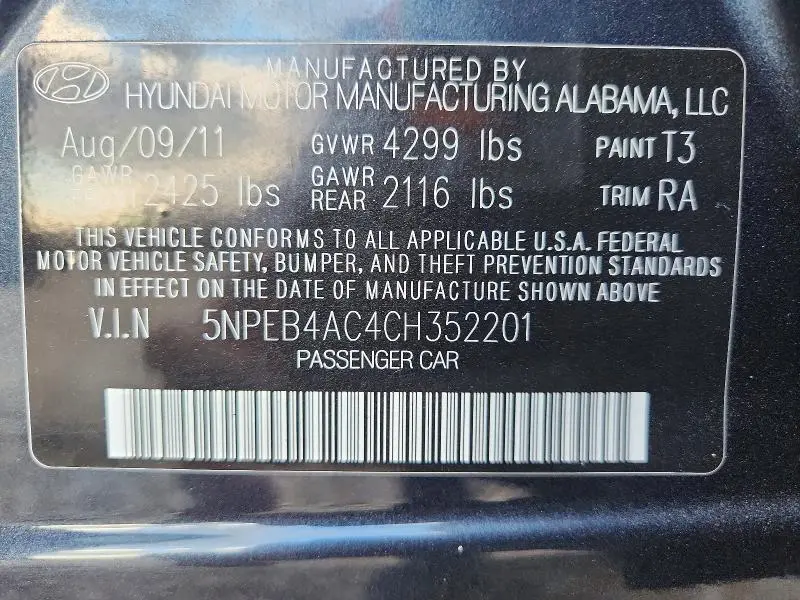 2012 HYUNDAI SONATA GLS  