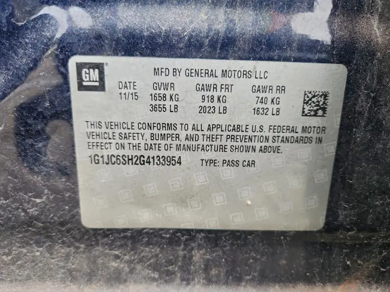 2016 CHEVROLET SONIC LT  