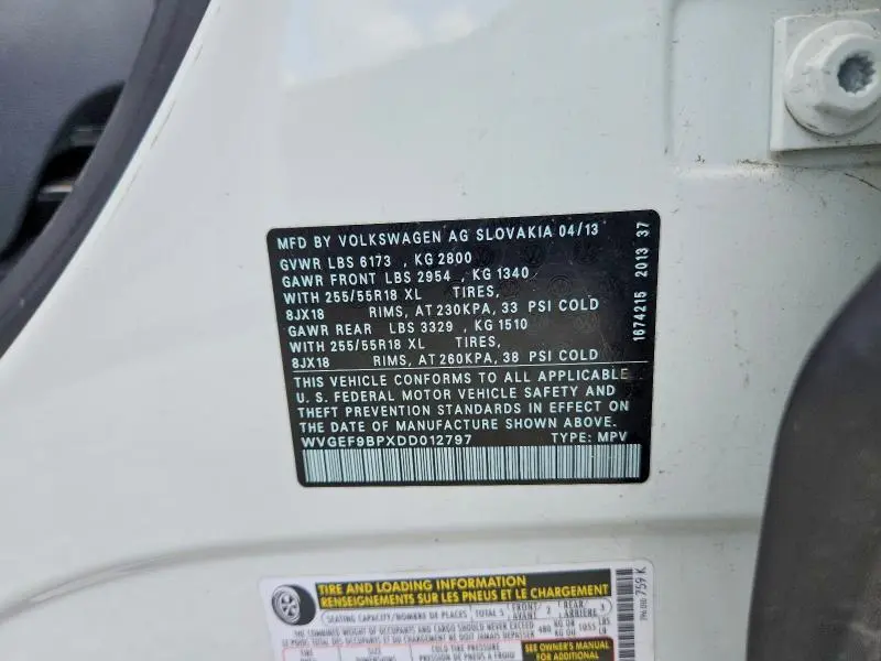 2013 VOLKSWAGEN TOUAREG V6  