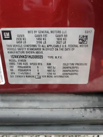 2017 CHEVROLET TRAVERSE LT  