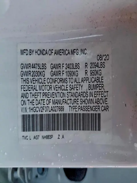 2020 HONDA ACCORD SPORT  