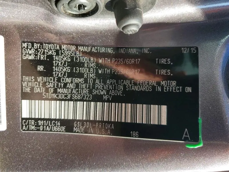 2015 TOYOTA SIENNA XLE 8-PASSENGER  