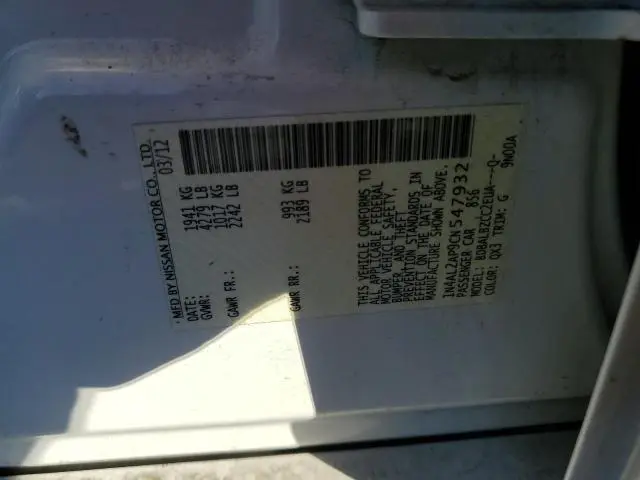 2012 NISSAN ALTIMA BASE  