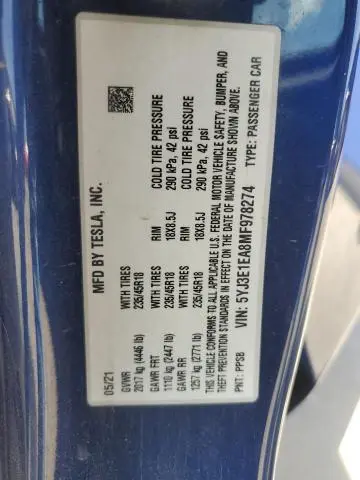 2021 TESLA MODEL 3 