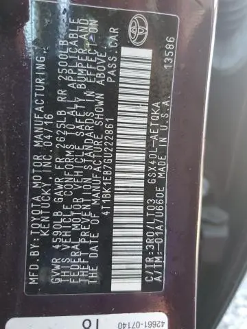 2016 TOYOTA AVALON XLE