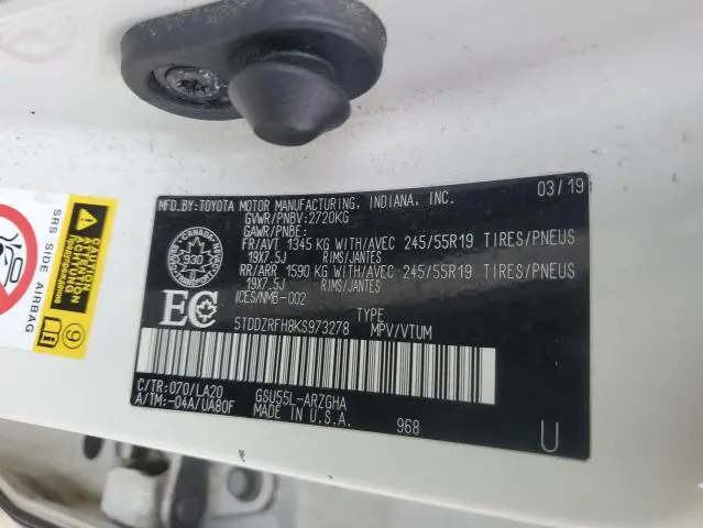 2019 TOYOTA HIGHLANDER LIMITED  