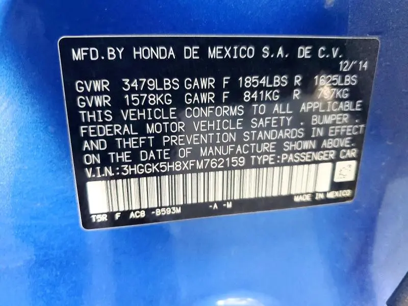 2015 HONDA FIT EX  