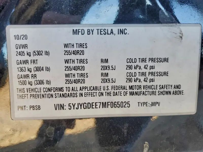 2021 TESLA MODEL Y   