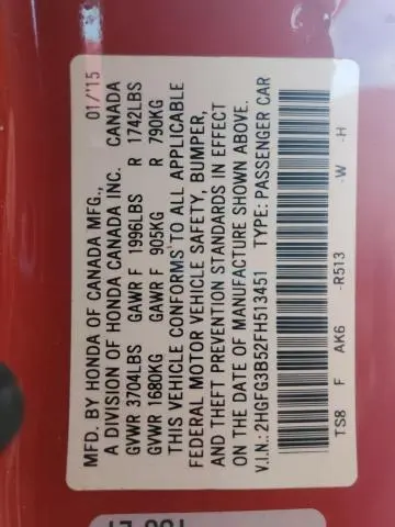 2015 HONDA CIVIC LX