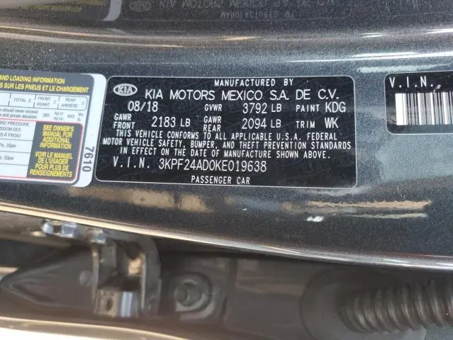 2019 KIA FORTE FE  