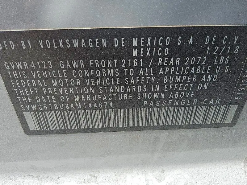 2019 VOLKSWAGEN JETTA S  