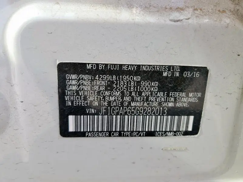 2016 SUBARU IMPREZA SPORT PREMIUM  