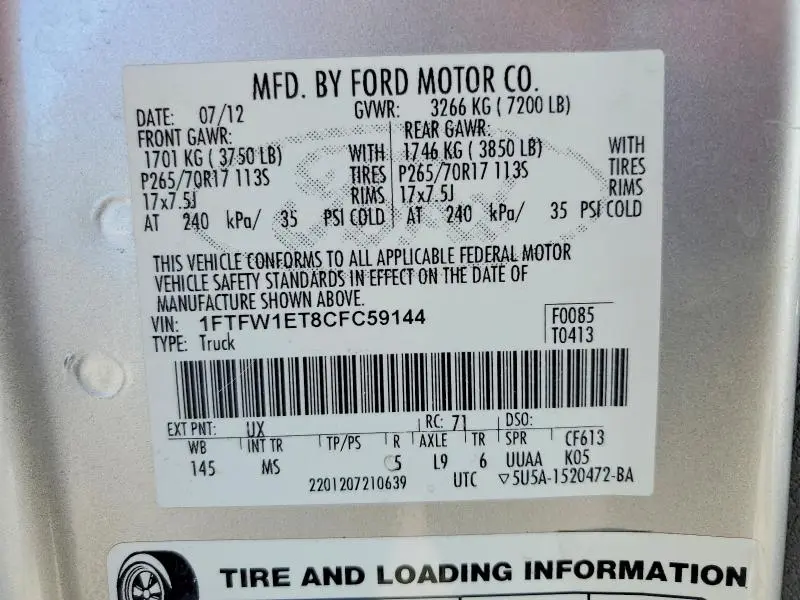 2012 FORD F150 SUPERCREW  