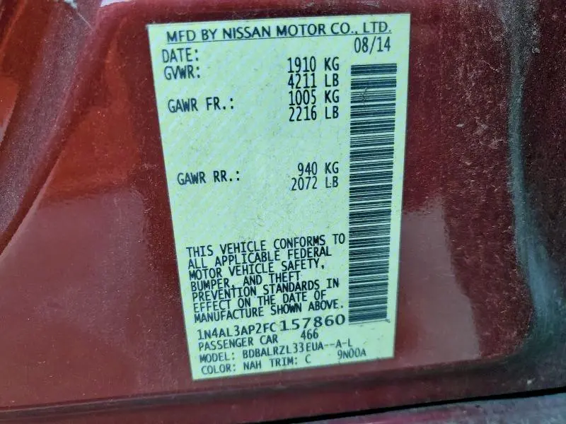 2015 NISSAN ALTIMA 2.5  