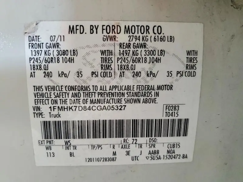 2012 FORD EXPLORER XLT  