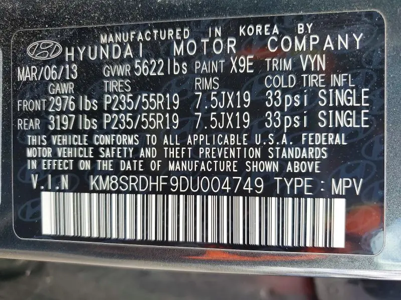 2013 HYUNDAI SANTA FE LIMITED  