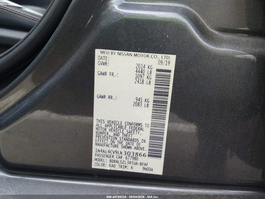 2020 NISSAN ALTIMA SR VC-TURBO FWD