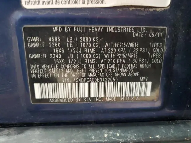 2011 SUBARU OUTBACK 2.5I  