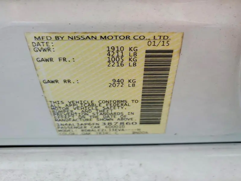 2015 NISSAN ALTIMA 2.5 S  