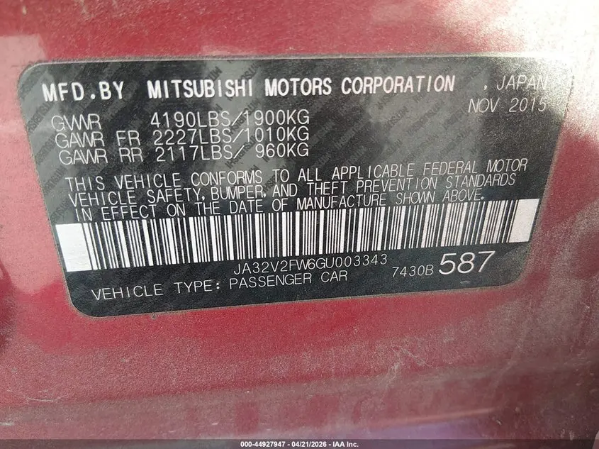 2016 MITSUBISHI LANCER ES