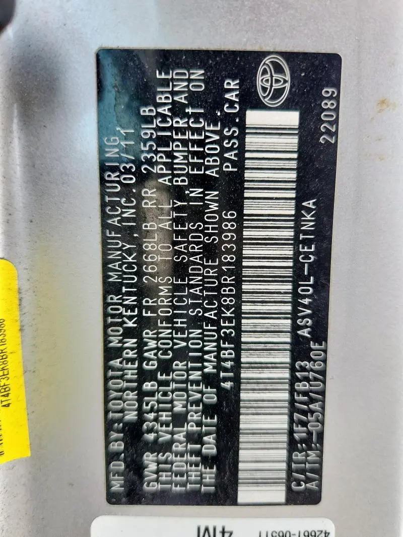 2011 TOYOTA CAMRY BASE  