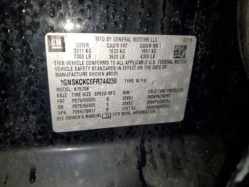 2015 CHEVROLET TAHOE K1500 LTZ  