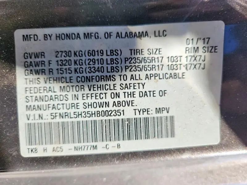 2017 HONDA ODYSSEY SE  