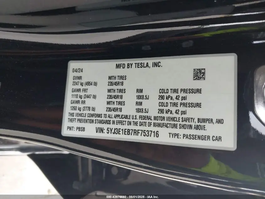 2024 TESLA MODEL 3 LONG RANGE DUAL MOTOR ALL-WHEEL DRIVE