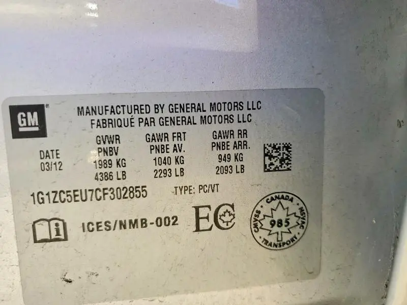 2012 CHEVROLET MALIBU 1LT  