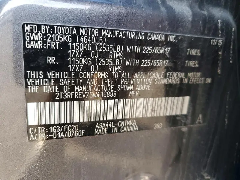 2016 TOYOTA RAV4 XLE  