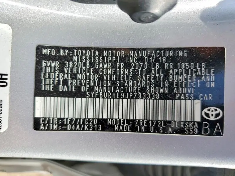 2018 TOYOTA COROLLA SE  