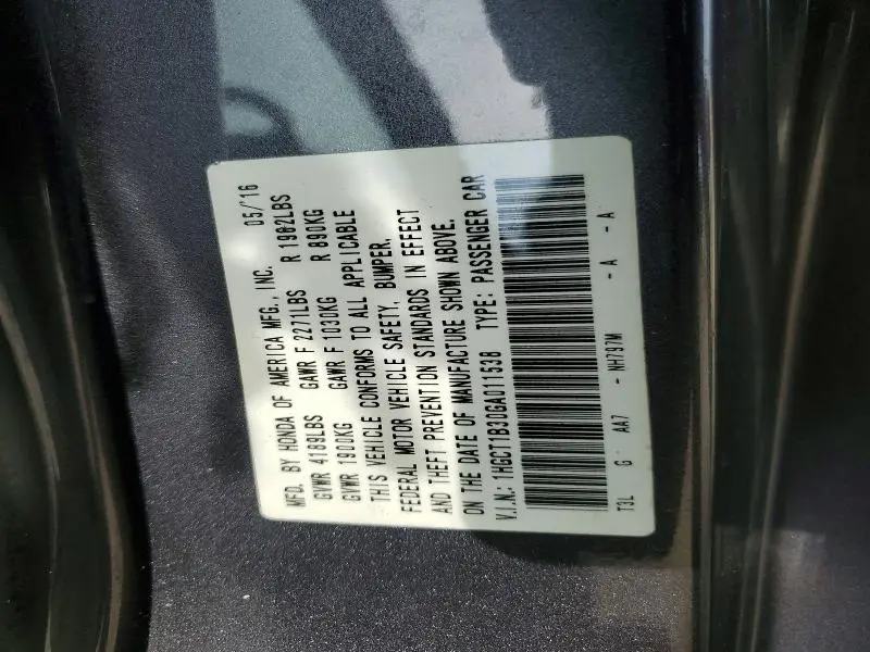 2016 HONDA ACCORD LX-S  