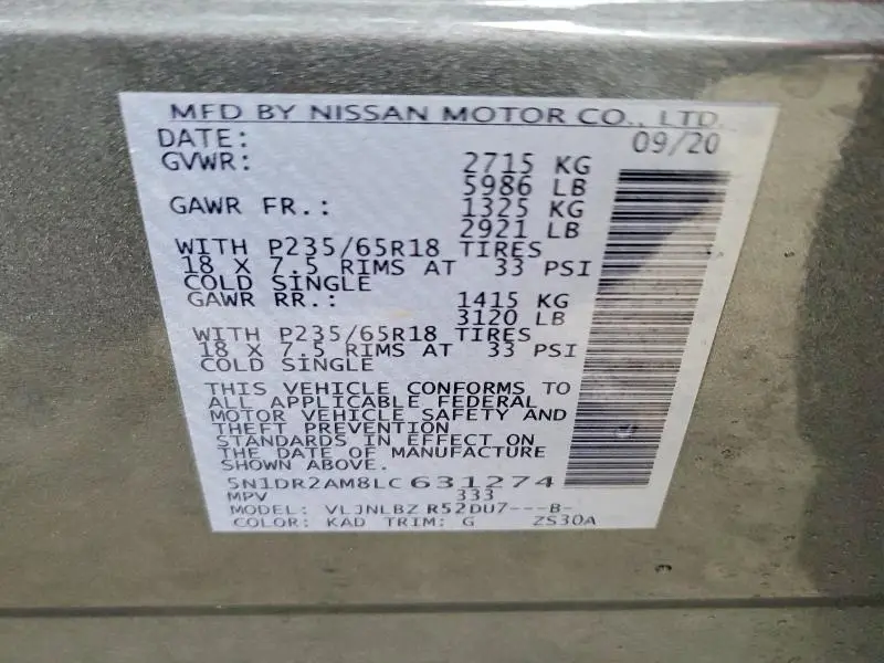 2020 NISSAN PATHFINDER S  