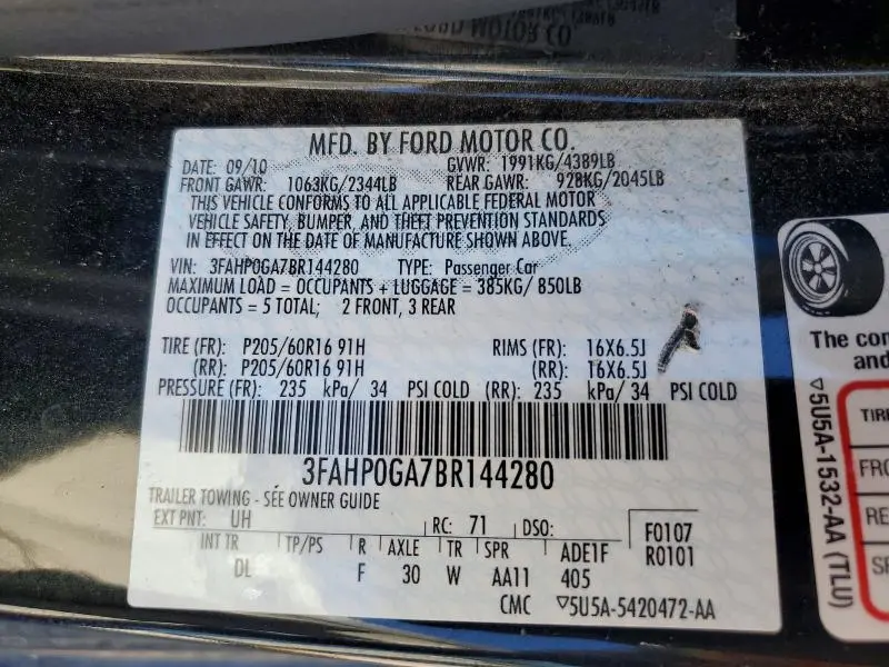 2011 FORD FUSION S  