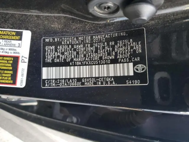 2012 TOYOTA CAMRY SE  