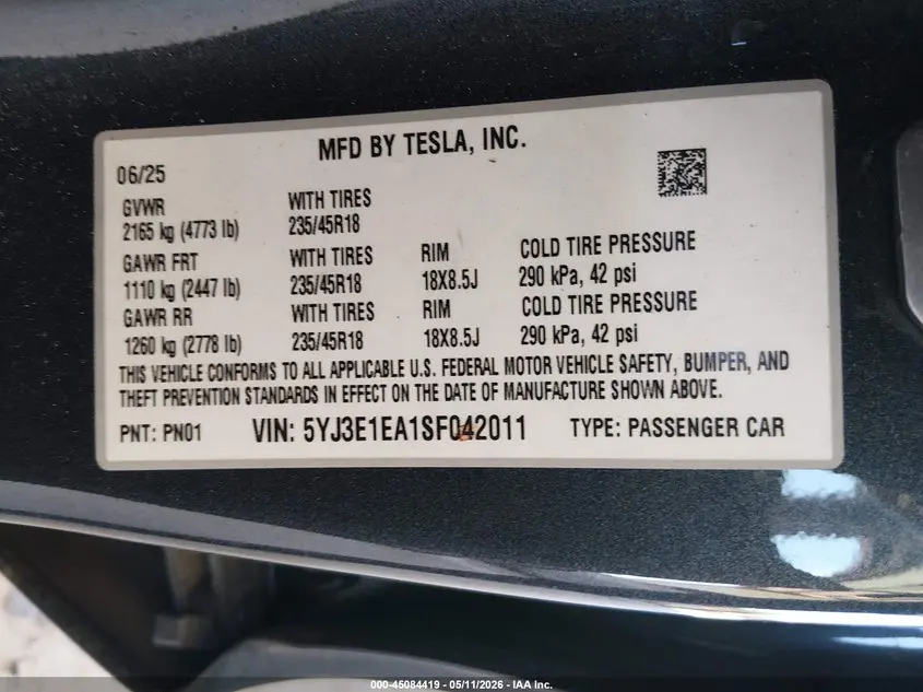 2025 TESLA MODEL 3 LONG RANGE REAR-WHEEL DRIVE/STANDARD REAR-WHEEL DRIVE