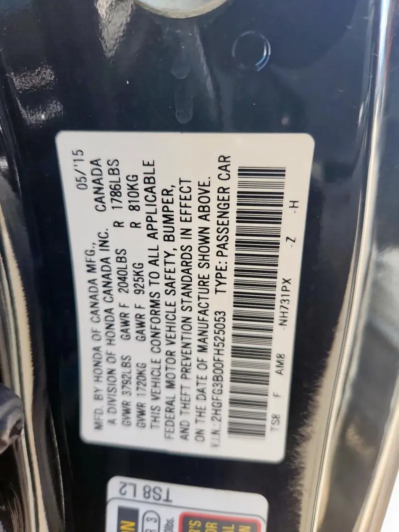 2015 HONDA CIVIC EXL  