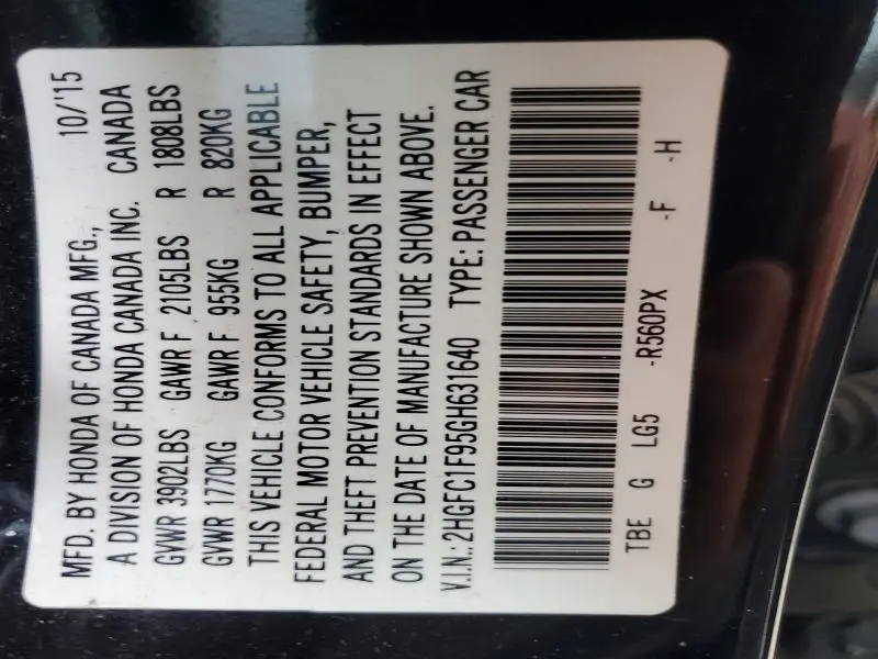 2016 HONDA CIVIC TOURING  