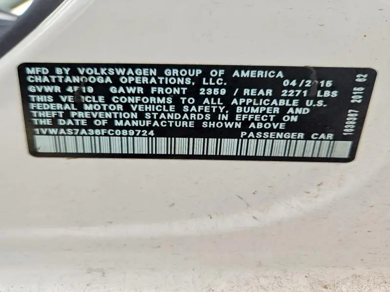 2015 VOLKSWAGEN PASSAT S  