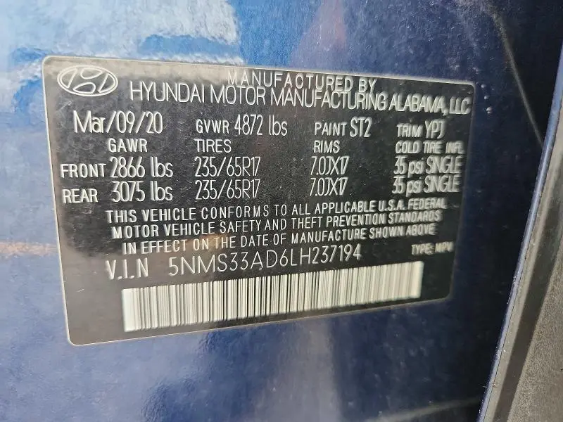 2020 HYUNDAI SANTA FE SEL  