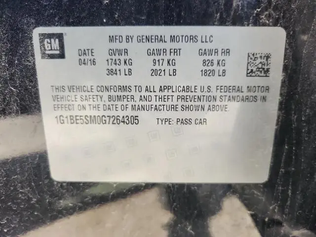 2016 CHEVROLET CRUZE LT