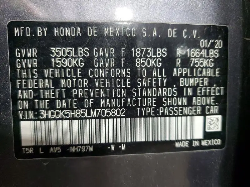2020 HONDA FIT EX  
